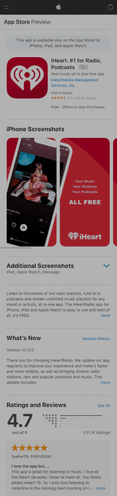 iHeartRadio app on the apple app store